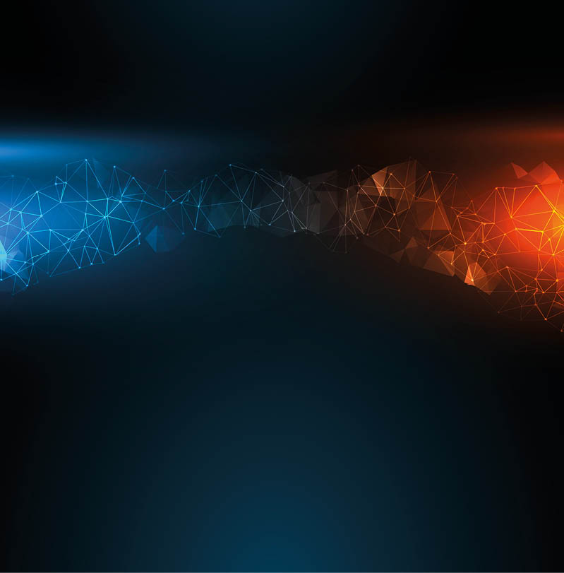 digital technology background with blue and orange light effect