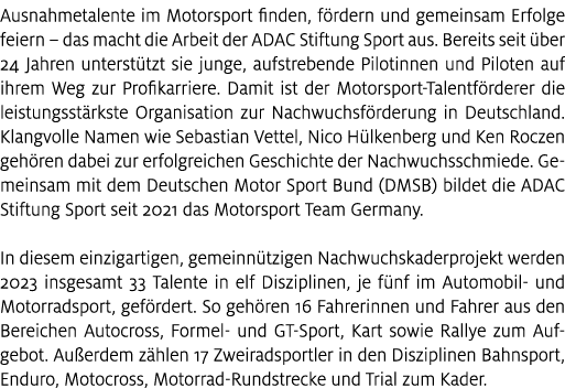 Ausnahmetalente im Motorsport finden, f rdern und gemeinsam Erfolge feiern – das macht die Arbeit der ADAC Stiftung S...