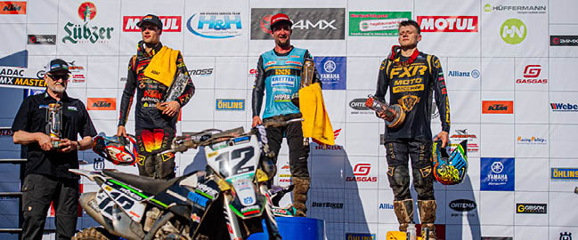 ADAC MX Masters 2022 , ADAC MX Masters Dreetz Tageswertung beim ADAC MX Masters v.l.n.r.: Jordi Tixier ( Frankreich / KTM / KTM Sarholz Racing Team ), Maximilian Nagl ( Deutschland / Husqvarna / Krettek-Haas-Racing-Team ) und Stefan Ekerold ( Deutschland / Husqvarna / Team Bauerschmidt MB33 )