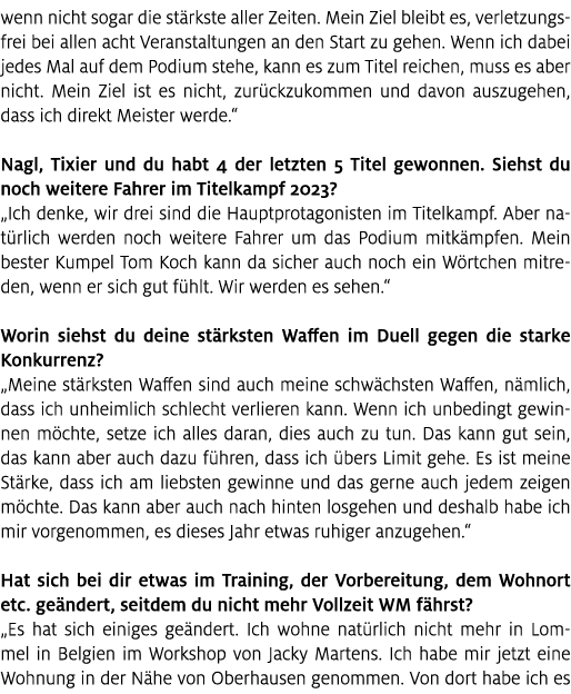 wenn nicht sogar die st rkste aller Zeiten. Mein Ziel bleibt es, verletzungsfrei bei allen acht Veranstaltungen an de...