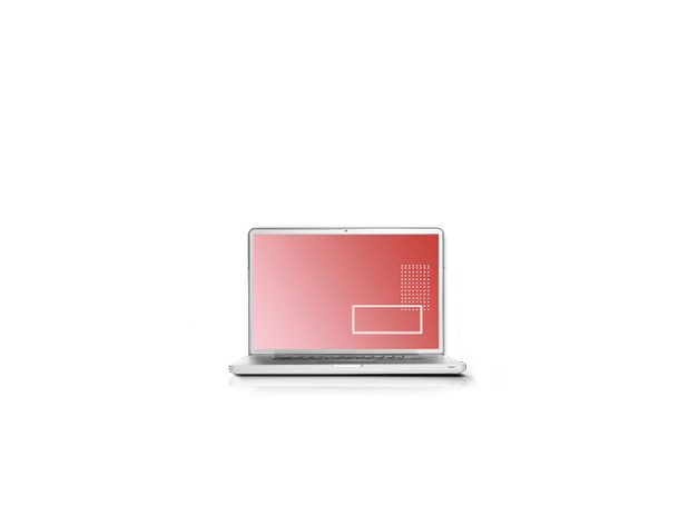 Open laptop computer with bright screen, on white background, cut out