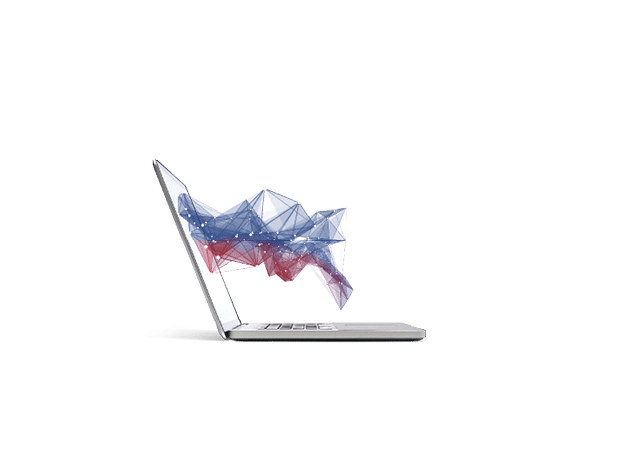 Open laptop computer with bright screen, on white background, cut out